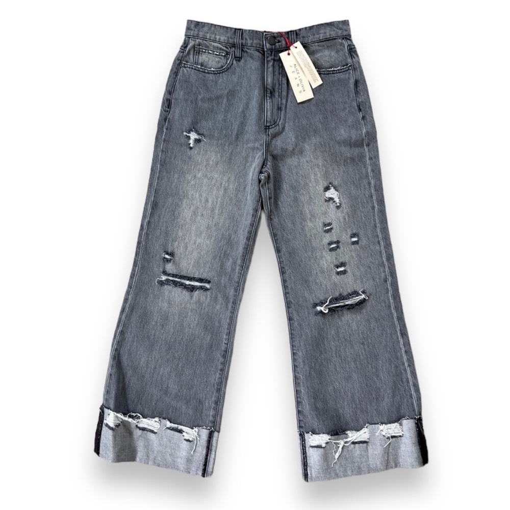 NWT Alice + Olivia Amazing Distressed High Waist Raw Cuffed Boyfriend Jeans